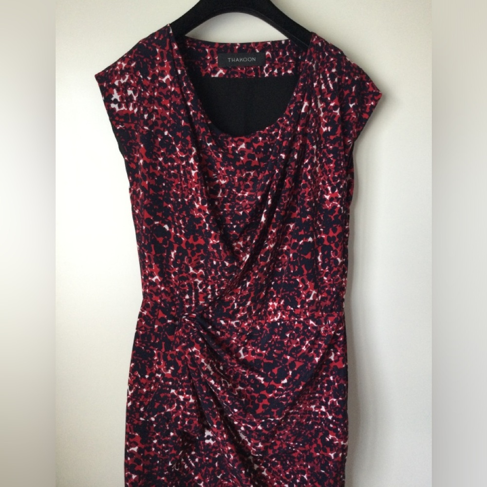 Thakoon Femme Draped Front + Back Red Multi Dress Size 4